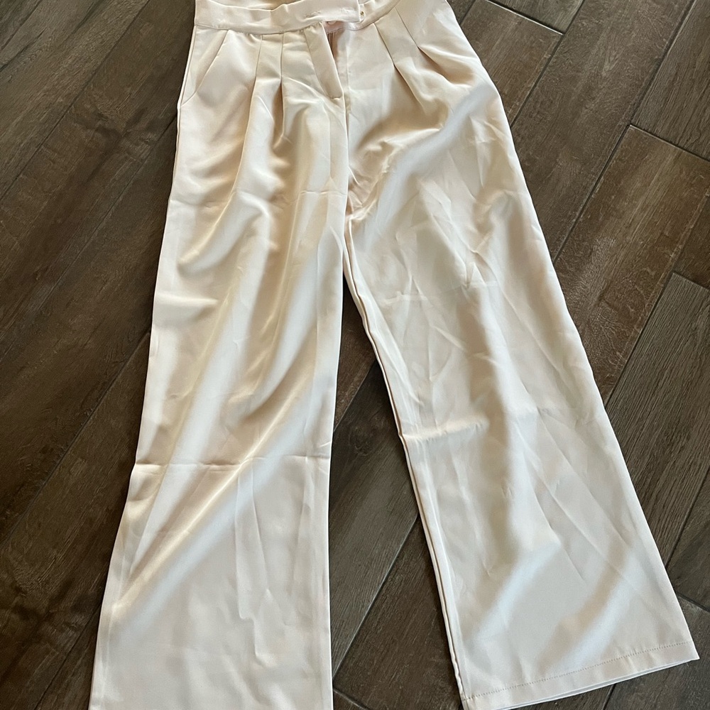 Zara Cream Wide-Leg Pants